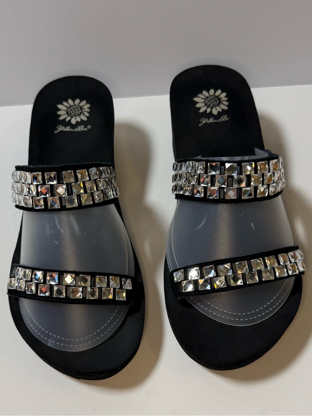 Embellished Black Wedge Slide Sandals - Size 11 - Picture 2 of 10